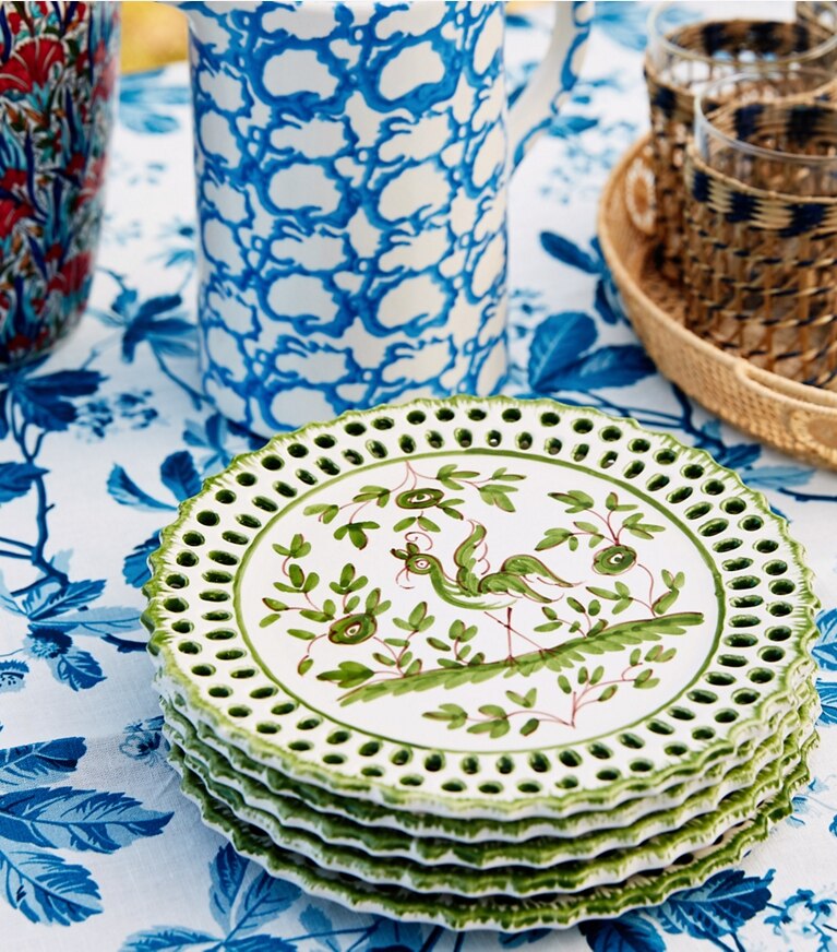 Tory Burch diseñador artículos de mesa & cristalería Set de 4 platos para ensalada Oiseau en Green vista superior