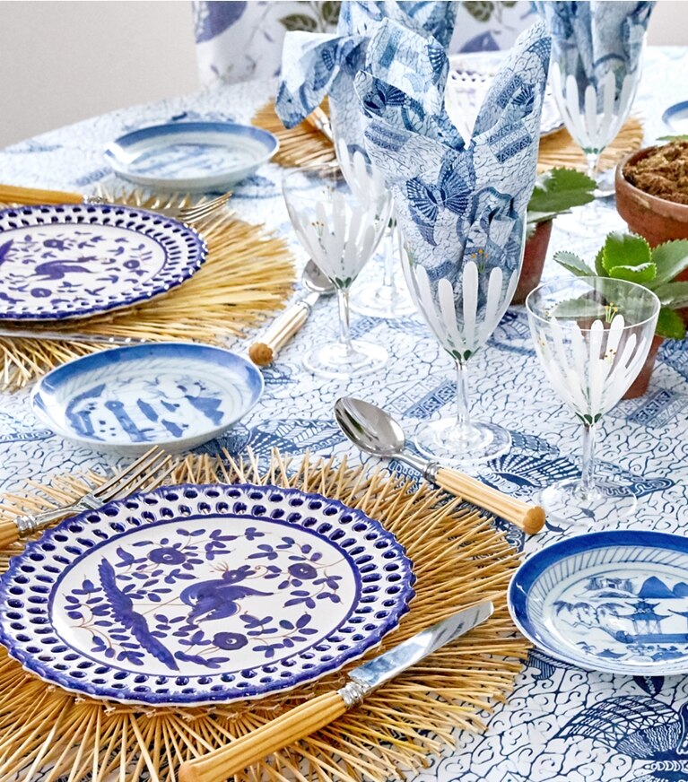 Tory Burch diseñador artículos de mesa & cristalería Set de 4 platos para ensalada Oiseau en White/Blue vista superior