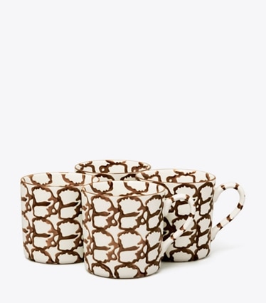 Tory Burch diseñador artículos de mesa & cristalería Set de 4 tazas de loza esponjada en Brown/Smoke Ring grupo