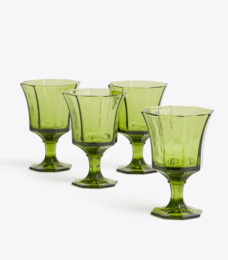 Tory Burch diseñador artículos de mesa & cristalería Set de 4 vasos de agua de vidrio prensado en Green grupo