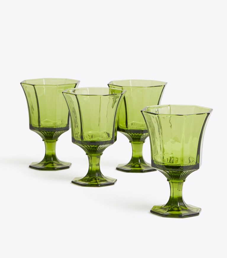 Tory Burch diseñador artículos de mesa & cristalería Set de 4 vasos de agua de vidrio prensado en Green grupo