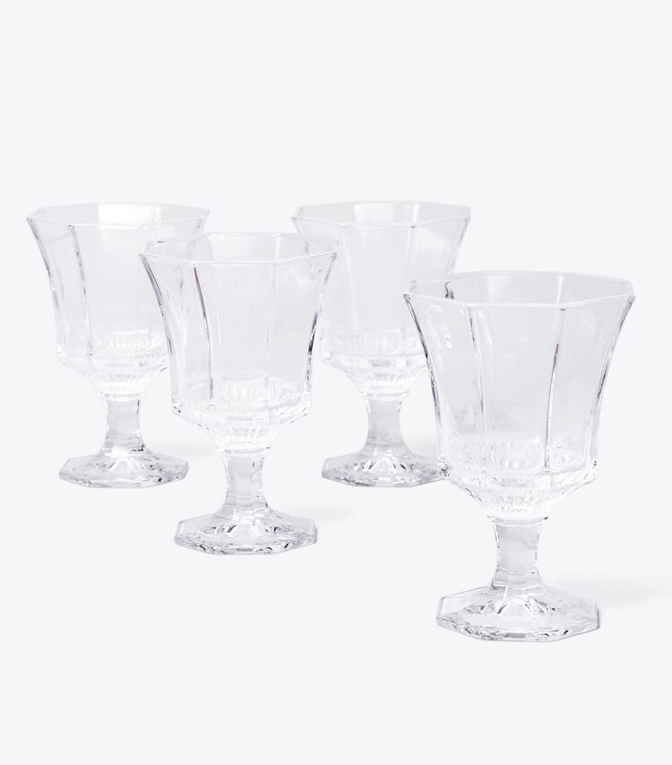 Tory Burch diseñador artículos de mesa & cristalería Set de 4 vasos de vino de vidrio prensado en Clear grupo