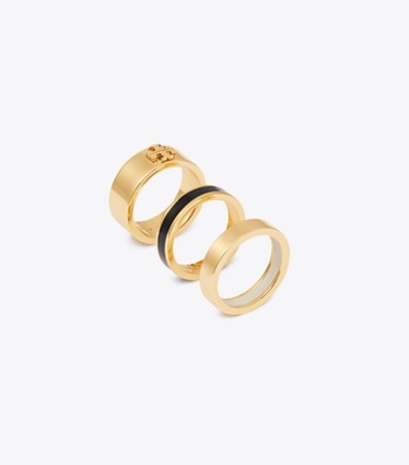 Tory Burch diseñador anillos Set de anillos esmaltados Icon en Tory Gold / BLACK ángulo