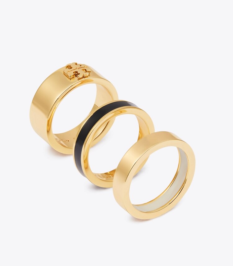 Tory Burch diseñador anillos Set de anillos esmaltados Icon en Tory Gold / BLACK ángulo