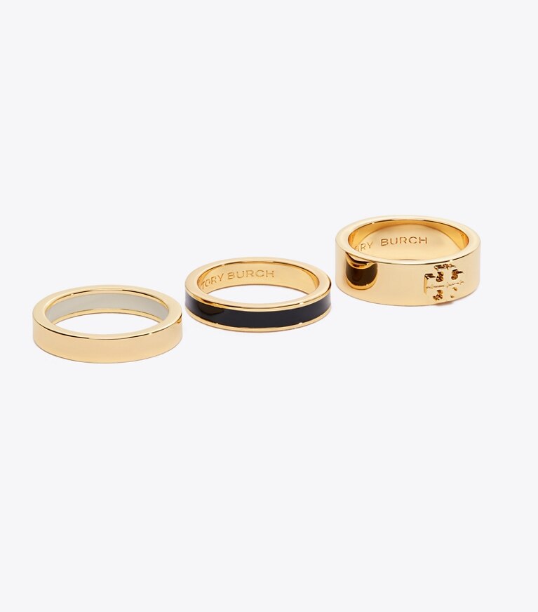 Tory Burch diseñador anillos Set de anillos esmaltados Icon en Tory Gold / BLACK detalle