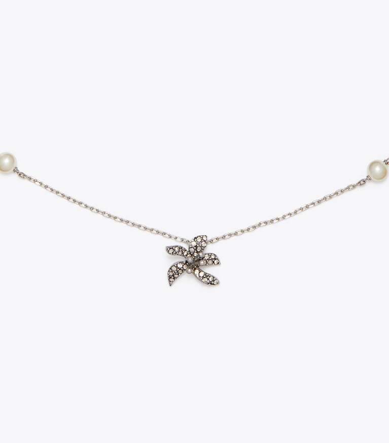 Tory Burch diseñador estuches para joyas Set de regalo con colgante y aros Moondance en Tory Silver / Pearl adicional