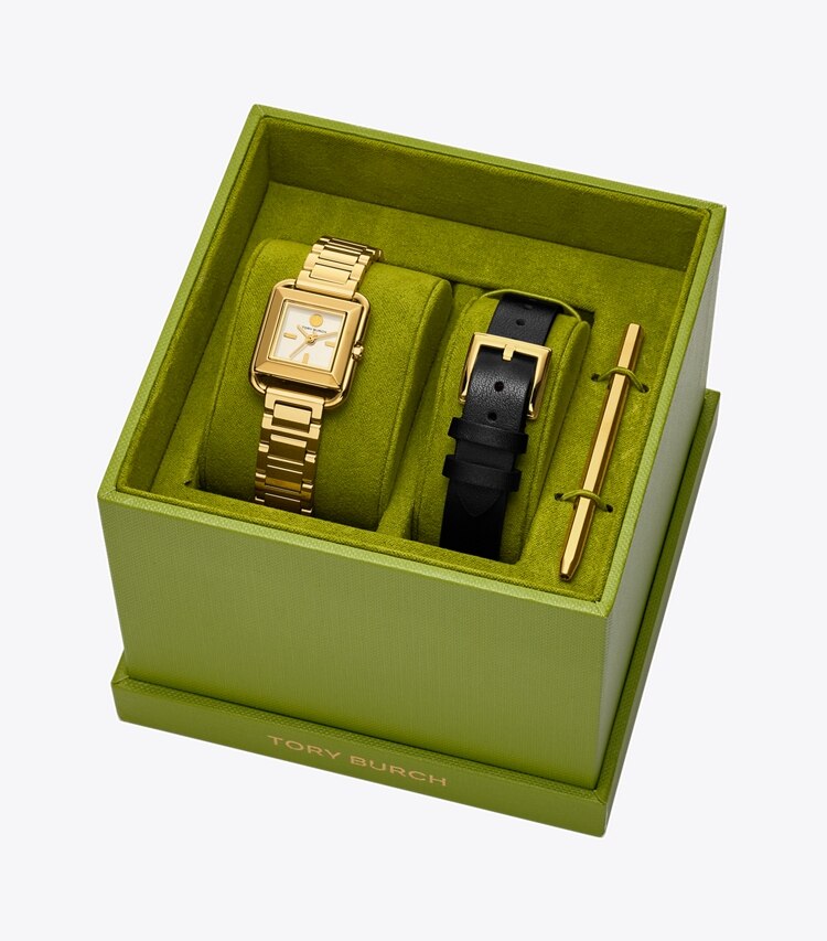 Tory Burch diseñador relojes con correa Set de regalo con reloj Kira pequeño en IVORY/GOLD/BLACK adicional
