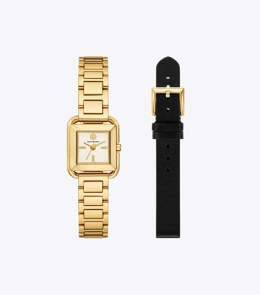 Tory Burch diseñador relojes con correa Set de regalo con reloj Kira pequeño en IVORY/GOLD/BLACK frente