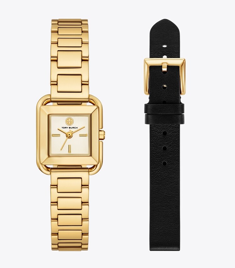 Tory Burch diseñador relojes con correa Set de regalo con reloj Kira pequeño en IVORY/GOLD/BLACK frente