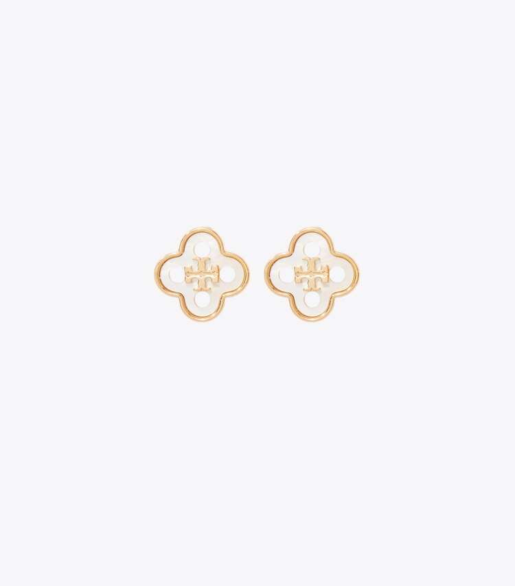 Tory Burch diseñador joyeros Set de regalo de pulsera y aros Forget Me Not en Tory Gold / Mother of Pearl detalle