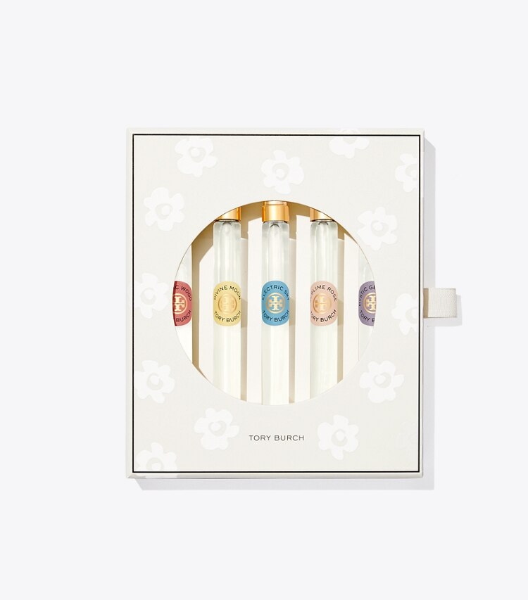 Tory Burch designer profumo Set di spray da viaggio in EOD SET: E.S/C.W./D.M./S.R./M.G. dettaglio