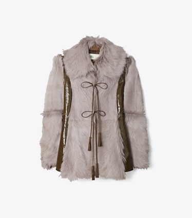 Tory Burch designer jackets Shearling Jacket in Pale Mauve front