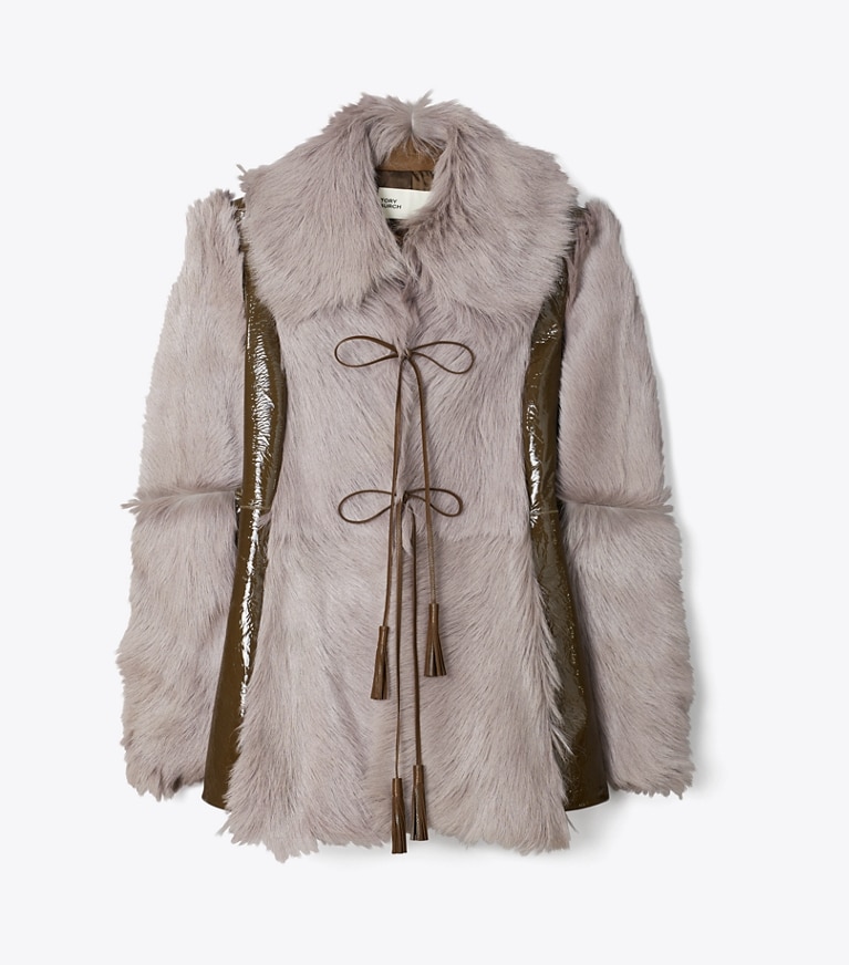 Tory Burch designer jackets Shearling Jacket in Pale Mauve front