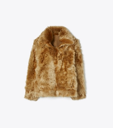 Tory Burch designer jackets Shearling Jacket in Beige front