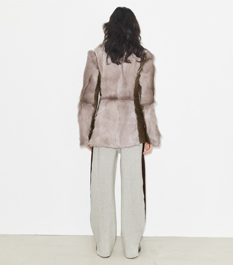 Tory Burch designer jackets Shearling Jacket in Pale Mauve front