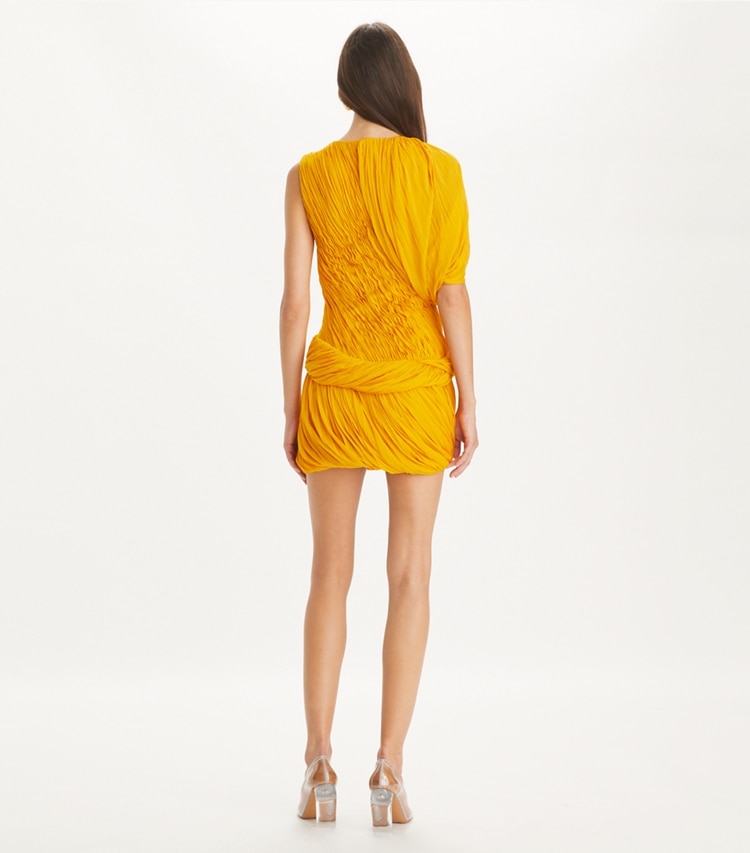 Tory Burch designer dresses Sheer Jersey Goddess Dress in Winter Sun on model back