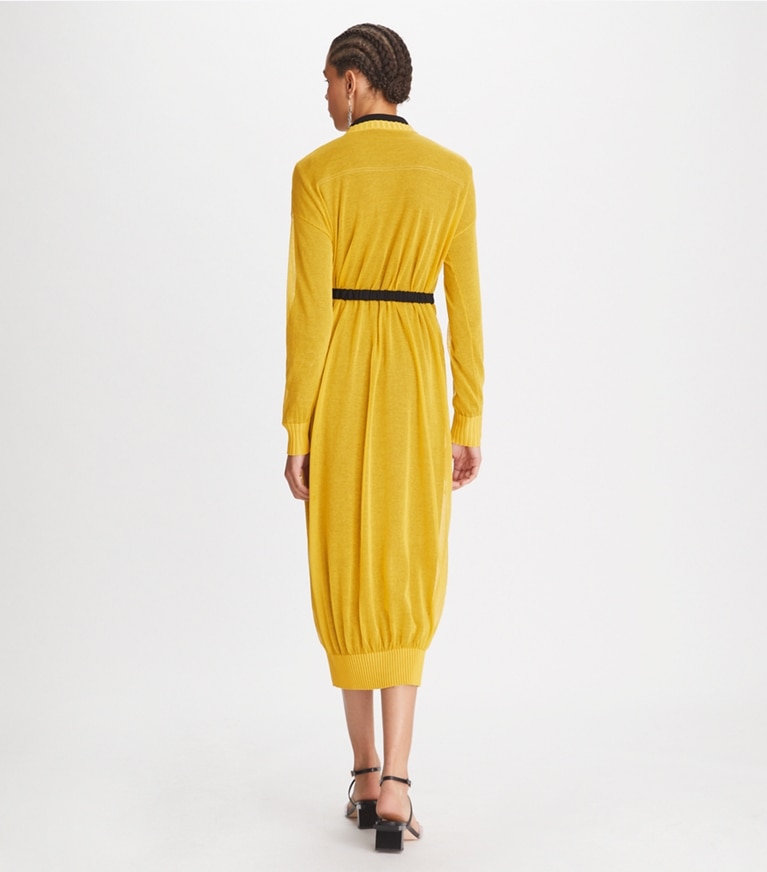 Tory Burch designer dresses Sheer Knit Sweater Dress in Dusted Autumn Sun front
