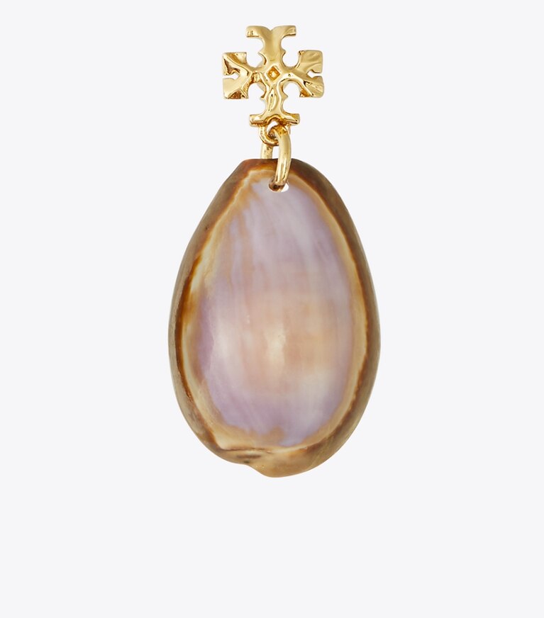 Tory Burch designer earrings Shell Drop Earring in Tory Gold / Purple front