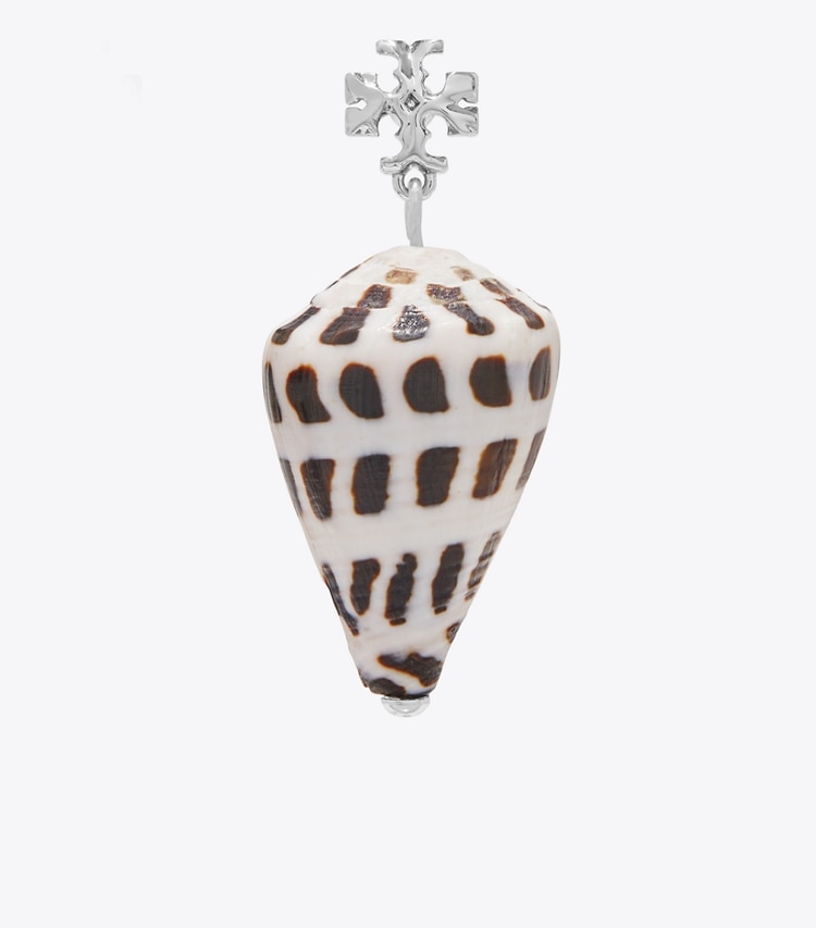 Tory Burch designer earrings Shell Drop Earring in Tory Silver / Black / NEW IVORY detail