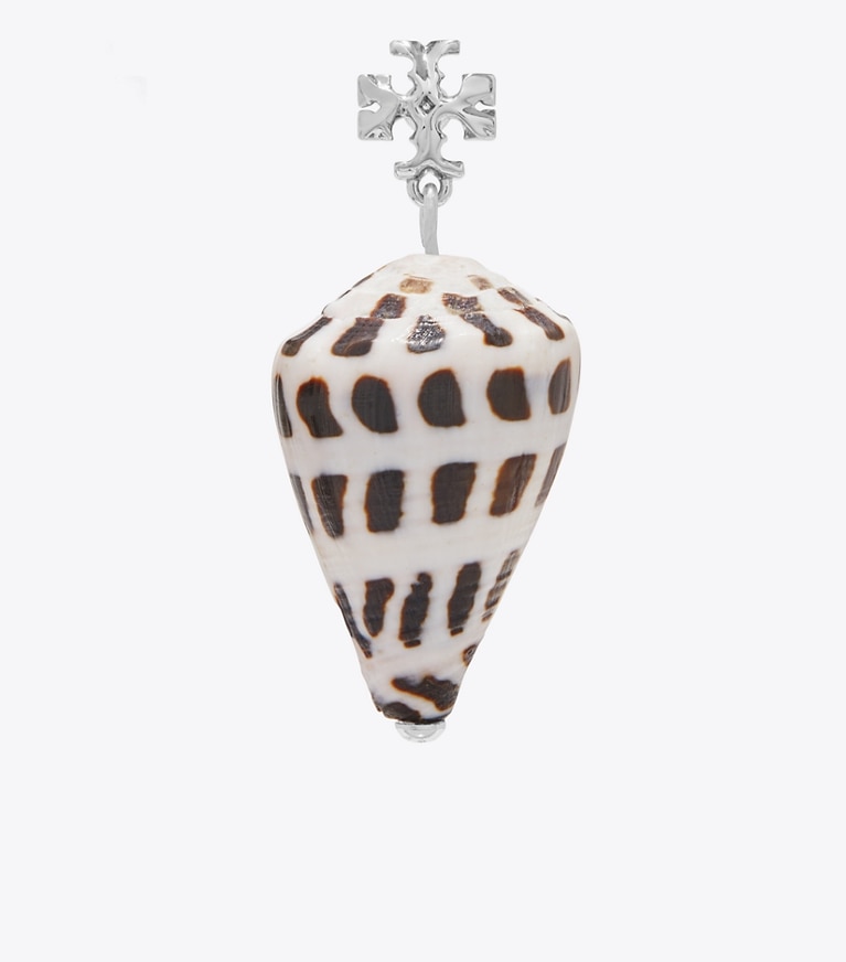 Tory Burch designer earrings Shell Drop Earring in Tory Silver / Black / NEW IVORY front