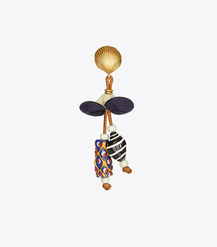 Tory Burch designer earrings Shell Leather Drop Earring in Rolled Gold / Navy Multi detail