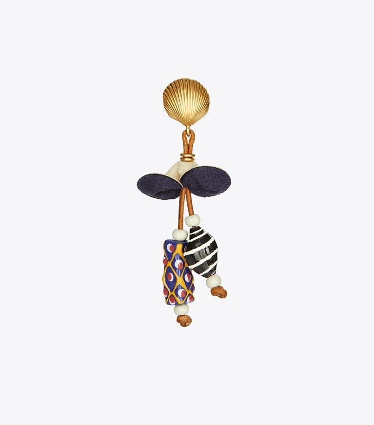 Tory Burch designer earrings Shell Leather Drop Earring in Rolled Gold / Navy Multi front