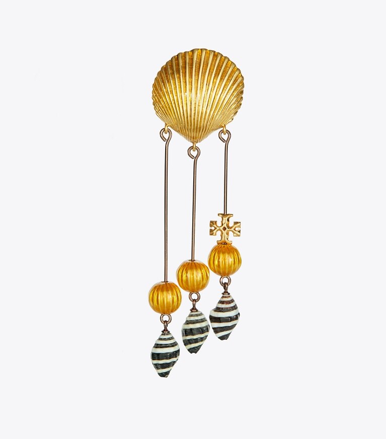 Tory Burch designer earrings Shell Statement Earring in Gold / Multi front