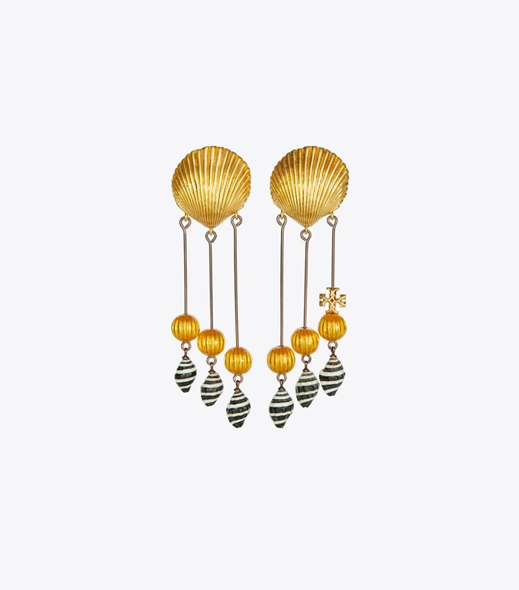 Tory Burch designer earrings Shell Statement Earring in Gold / Multi front