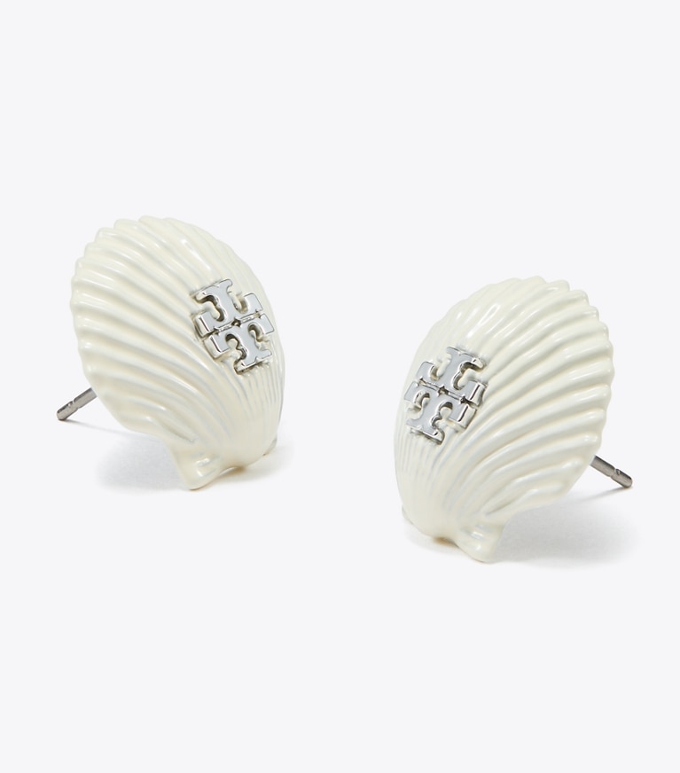 Tory Burch designer earrings Shell Stud Earring in Tory Gold / Ivory front
