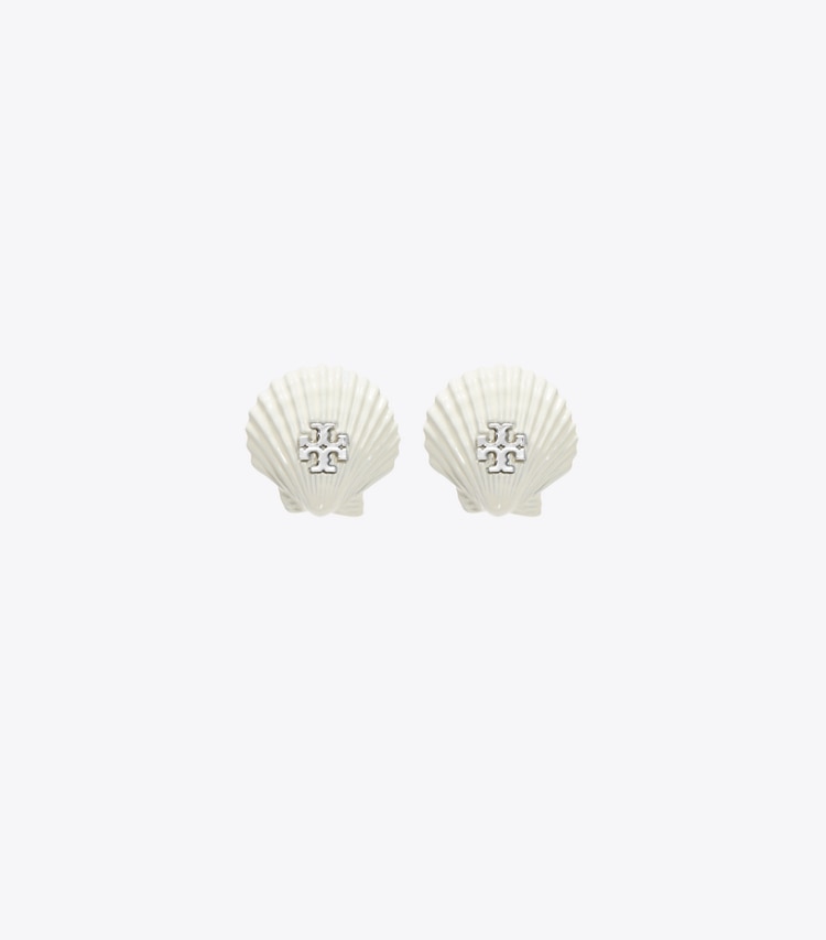 Tory Burch designer earrings Shell Stud Earring in Tory Gold / Ivory front