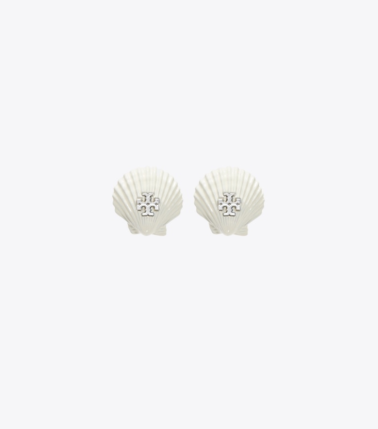 Tory Burch designer earrings Shell Stud Earring in Tory Gold / Ivory front