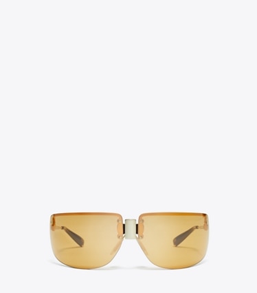 Tory Burch designer sunglasses & eyewear Shield Runway Sunglasses in SHINY LIGHT GOLD/ORANGE front