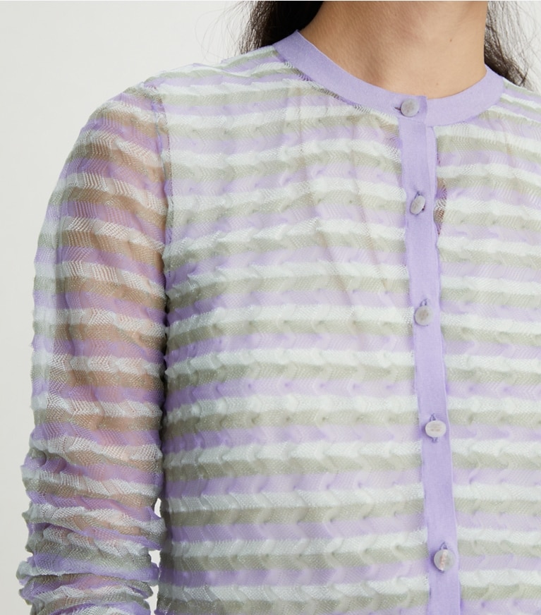 Tory Burch designer sweaters Shimmer Cardigan in Lilac Shimmer front