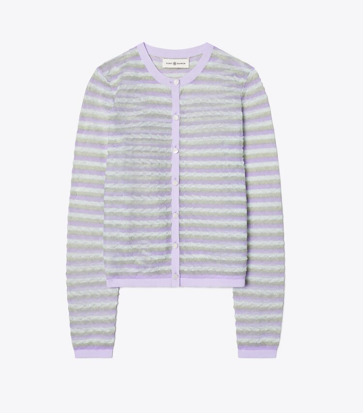 Tory Burch designer sweaters Shimmer Cardigan in Lilac Shimmer front