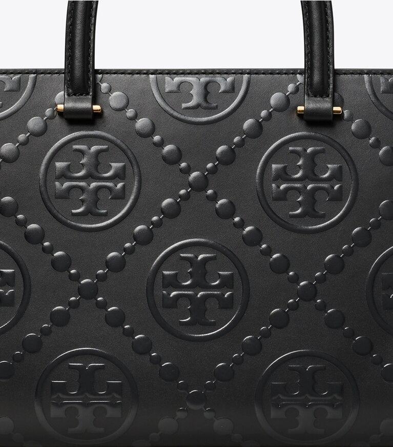 Tory Burch designer borse shopping Shopping a mano T Monogram a rilievo in Black angle