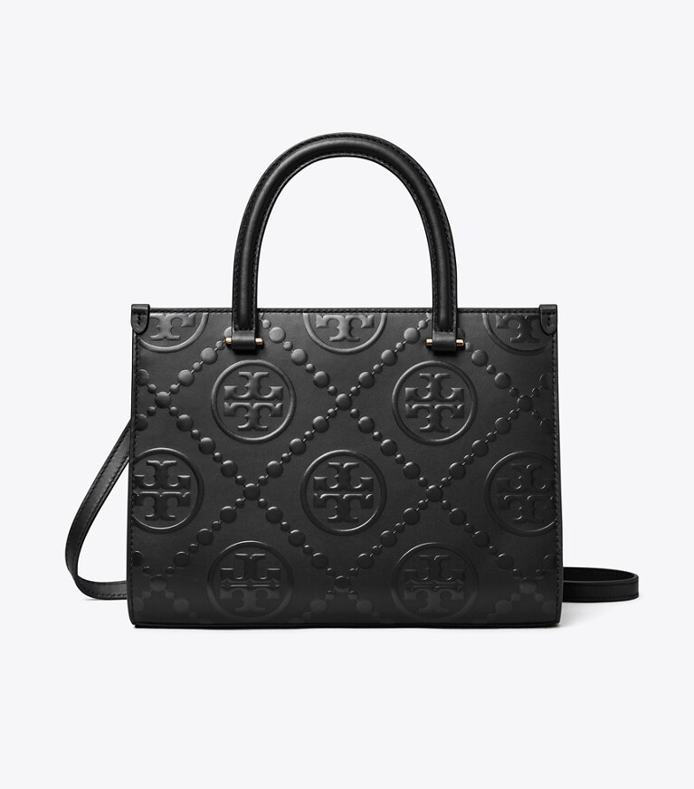 Tory Burch designer borse shopping Shopping a mano T Monogram a rilievo in Black angle