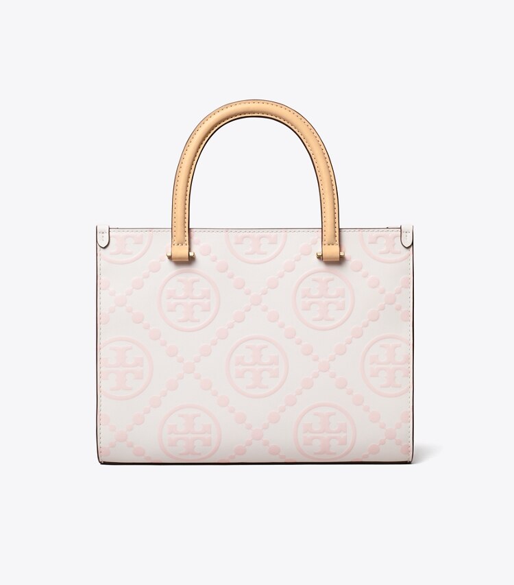 Tory Burch designer borse shopping Shopping a mano T Monogram con a rilievo a contrasto in Powder Pink indietro