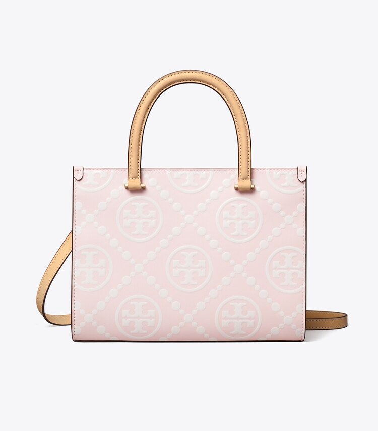 Tory Burch designer borse shopping Shopping a mano T Monogram con a rilievo a contrasto in Powder Pink front