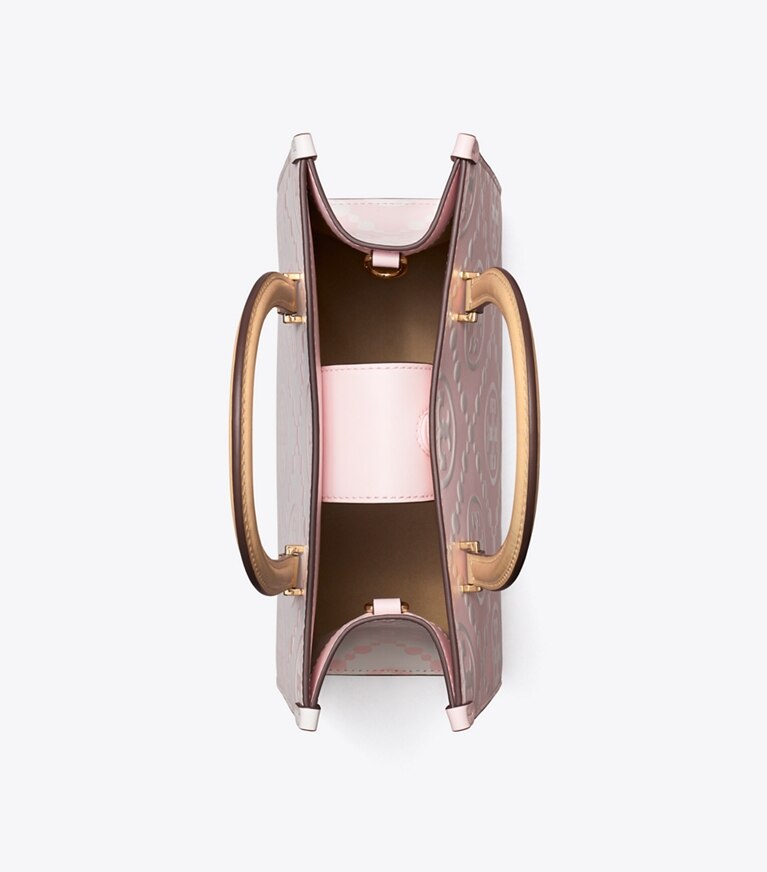 Tory Burch designer borse shopping Shopping a mano T Monogram con a rilievo a contrasto in Powder Pink angle