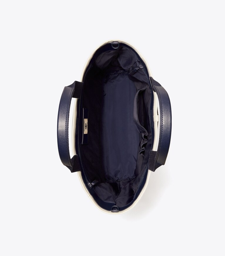 Tory Sport designer borse shopping Shopping convertibile per il tennis a righe in Ivory Pearl / Evergreen angle
