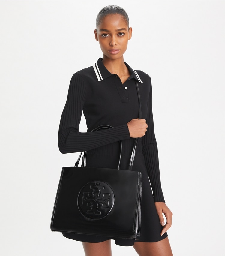 Tory Burch designer borse shopping Shopping Ella Bio piccola in pelle verniciata in Black additional on model