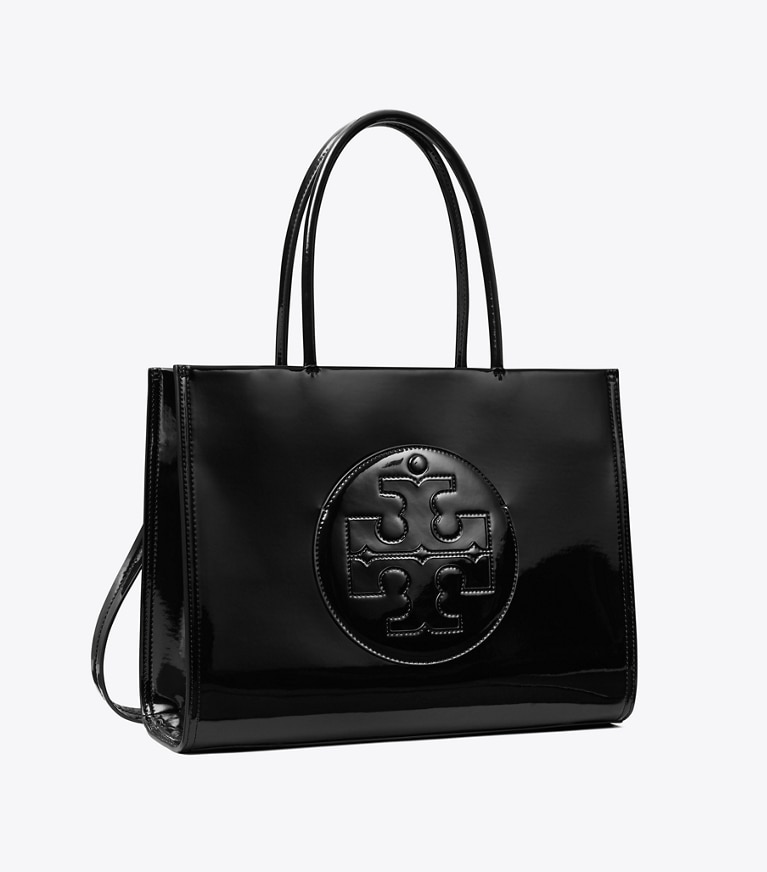 Tory Burch designer borse shopping Shopping Ella Bio piccola in pelle verniciata in Black angle