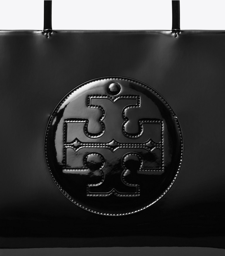 Tory Burch designer borse shopping Shopping Ella Bio piccola in pelle verniciata in Black angle