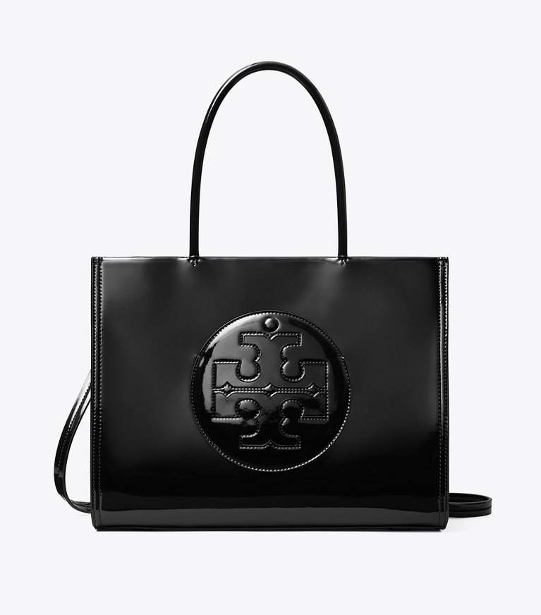 Tory Burch designer borse shopping Shopping Ella Bio piccola in pelle verniciata in Black angle