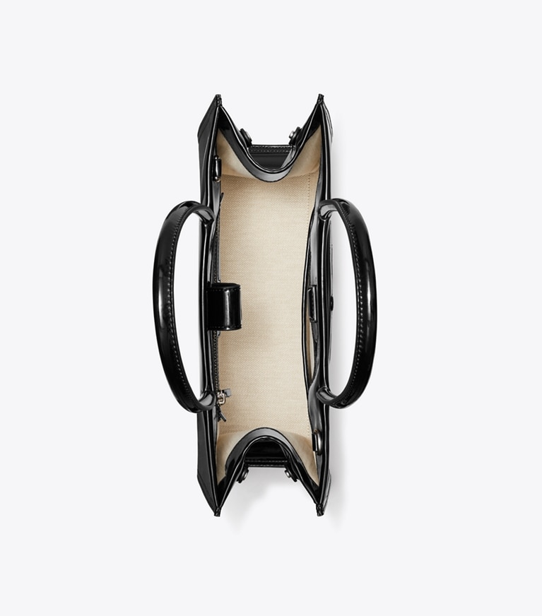 Tory Burch designer borse shopping Shopping Ella Bio piccola in pelle verniciata in Black angle