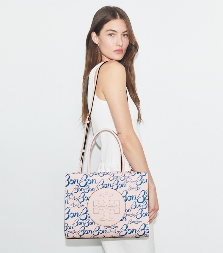 Tory Burch designer borse shopping Shopping Ella Bio piccola x BonBon in BonBon Pink accessory on model