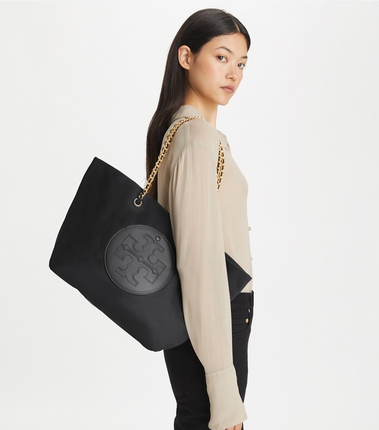 Tory Burch designer borse shopping Shopping Ella con catena in Black angle