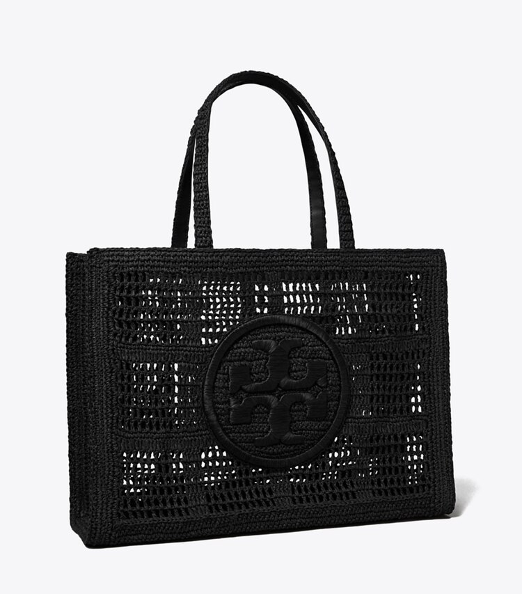 Tory Burch designer borse shopping Shopping Ella grande lavorata a mano a uncinetto in Black angle