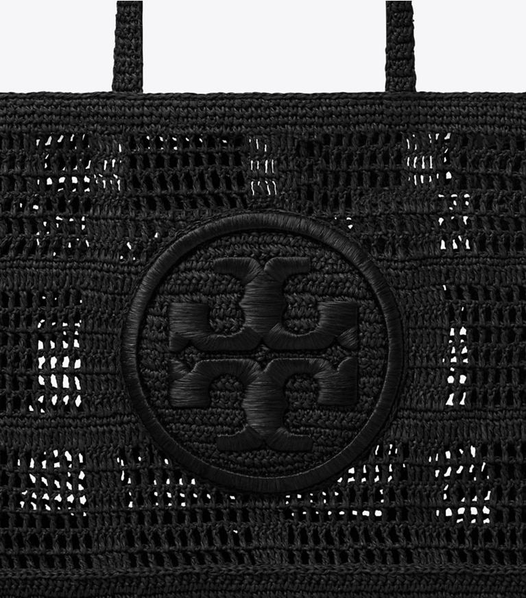 Tory Burch designer borse shopping Shopping Ella grande lavorata a mano a uncinetto in Black angle