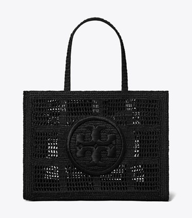 Tory Burch designer borse shopping Shopping Ella grande lavorata a mano a uncinetto in Black front